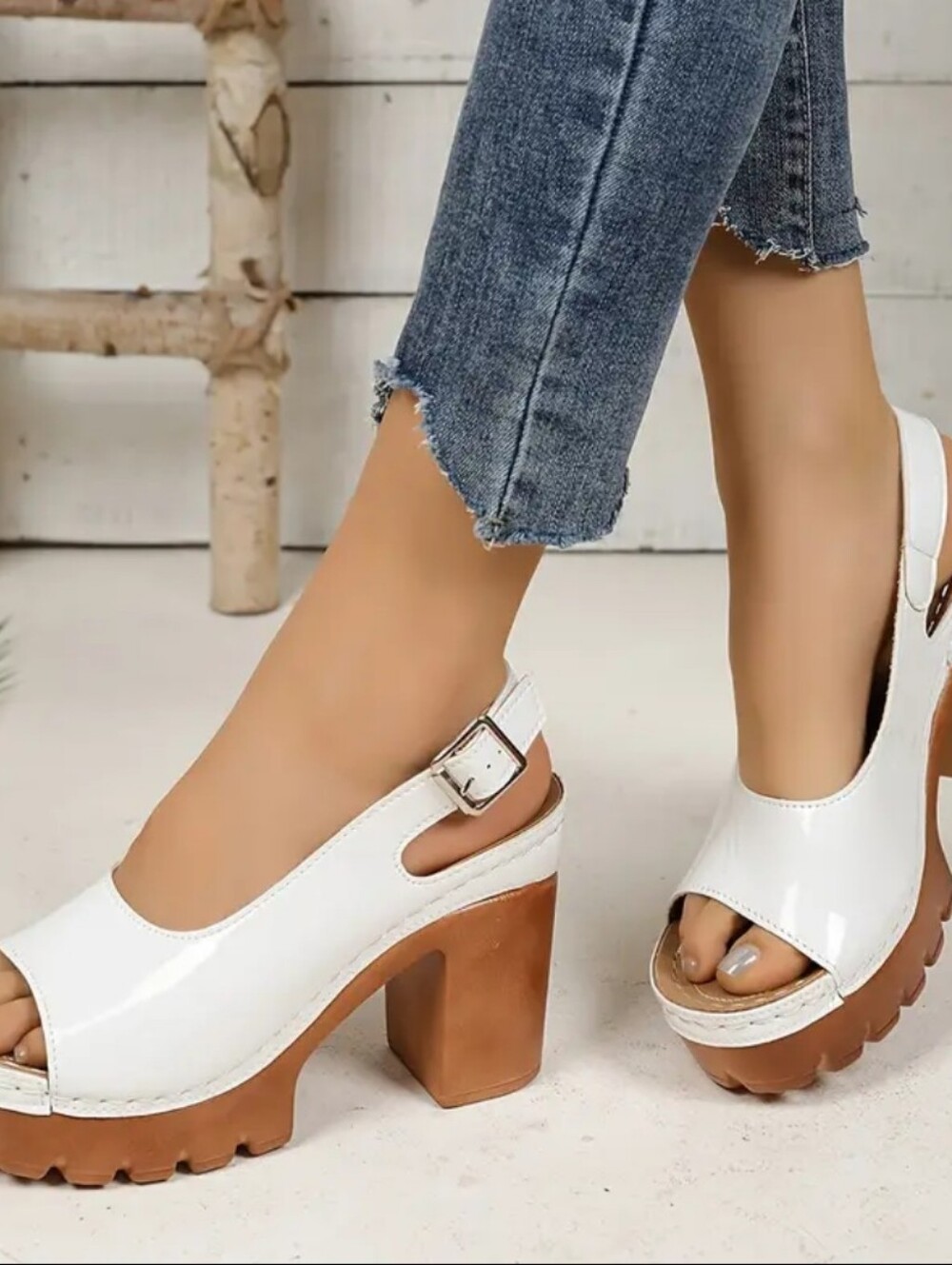 Women’s White Platform Slingback Heeled Sandals